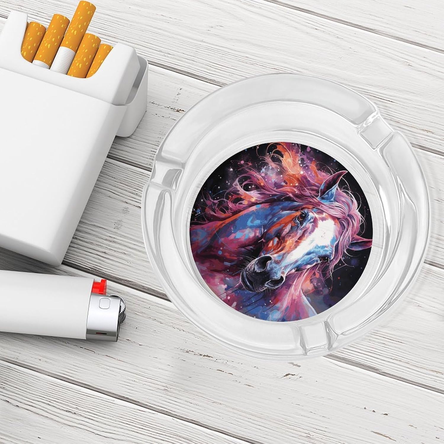 Smokeless Ashtray Ash Tray Outdoor Ashtray Dreamy Horse Glass Ashtrays for Home Office Smokers Decoration