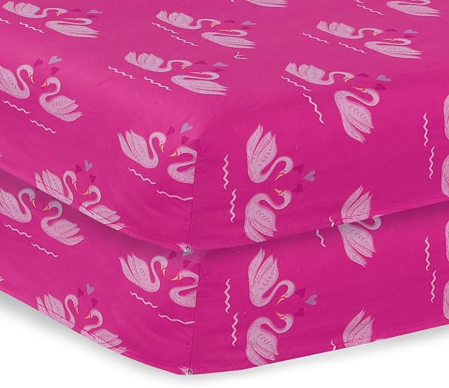 DTEX HOMES Cot Bed Sheets Super Soft Breathable Polycotton Fitted Sheet (Swan Love, 60 x 120 cm)