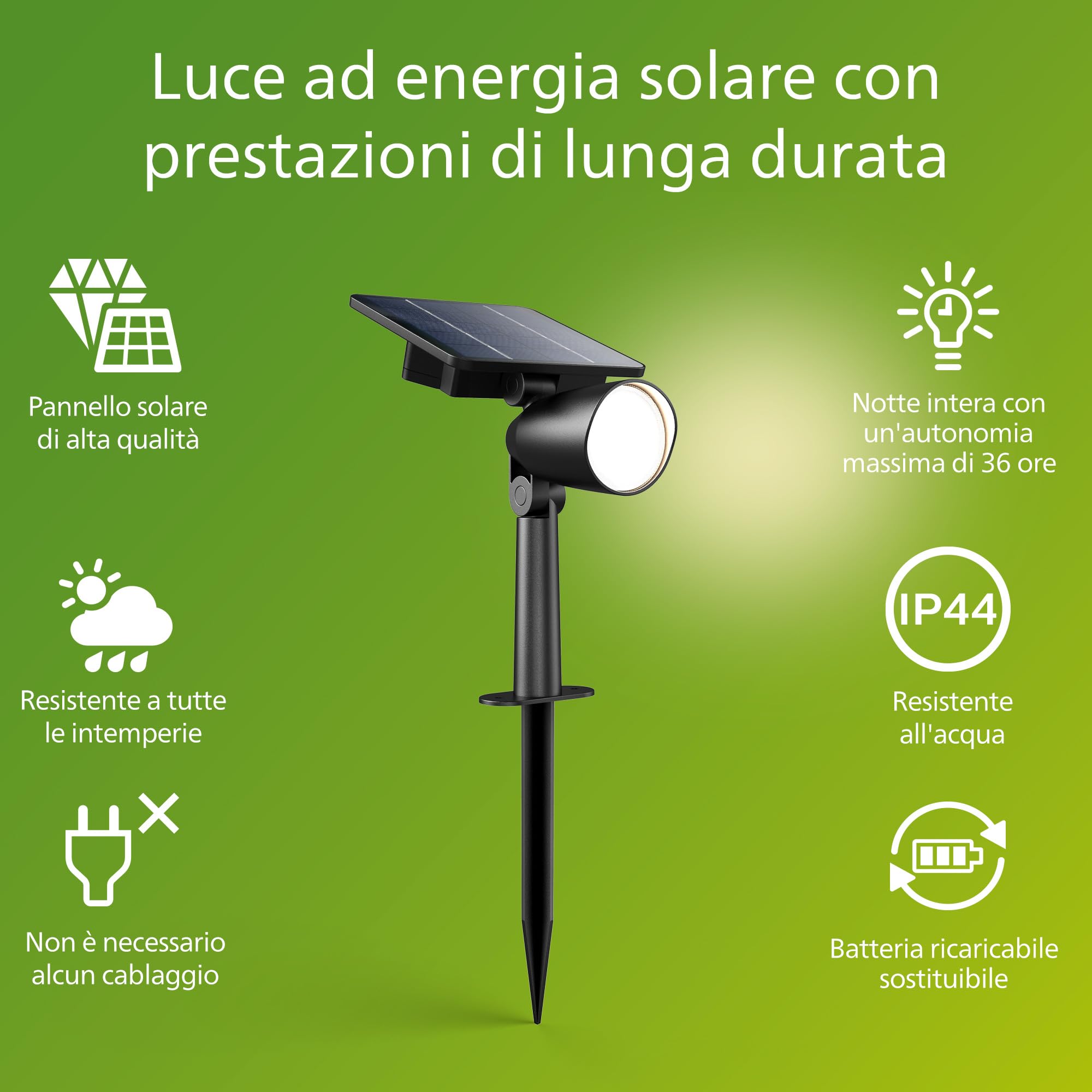 PHILIPS Ashlyn Faretto/Lampada da Parete Solare per Esterni, 2700 K, 150 lm, Nero
