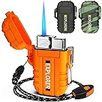 Torch Refillable Windproof Outdoor Gas Lighter - Adjustable Jet Flame, Fireplace, Fireworks, Grill, Camping, BBQ - Gifts for Men. (Orange)