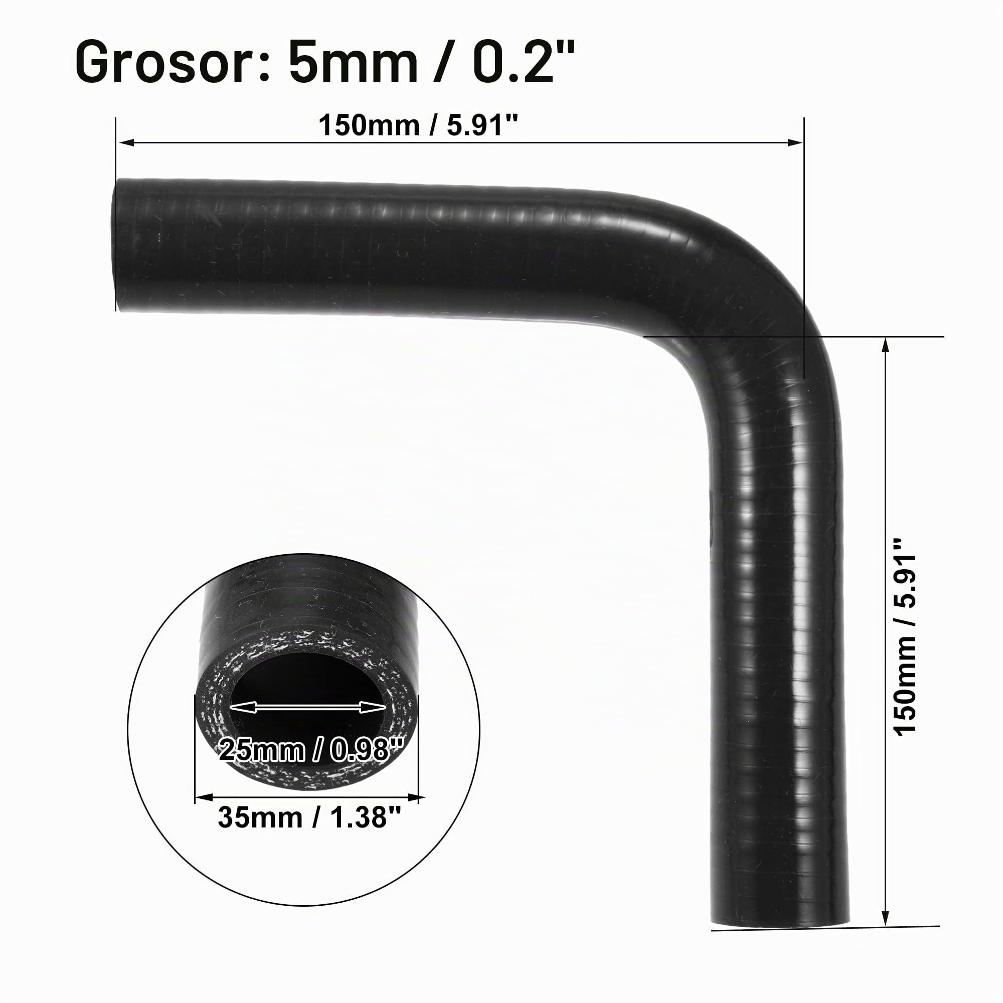 A ABSOPRO Manguera De Silicona 90 Grados 25Mm Id Para Intercooler Turbo | 25 Mm Id, 35 Mm Od, 5 Mm Grosor, 150 Mm Longitud, -60°C A 300°C, Universal Para Motores Enfriadores.