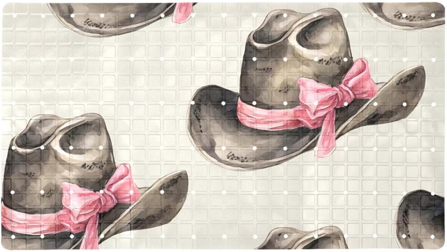 Bath Tub Mat Non Slip 15.1 x 26.8 Inch, Cowgirl Hat with Pink Bow Seamless Pattern Eco Friendly Bathmat with Suction Cups Drain Holes Shower Tub Mats