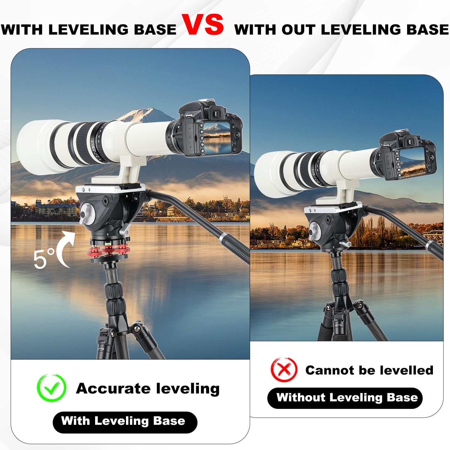 Koolehaoda Leveler Leveling Base z poziomicą i śrubą 3/8", 3 pokrętła z precyzyjną regulacją +/-5 stopni, konstrukcja ze stopu aluminium do statywu fotograficznego
