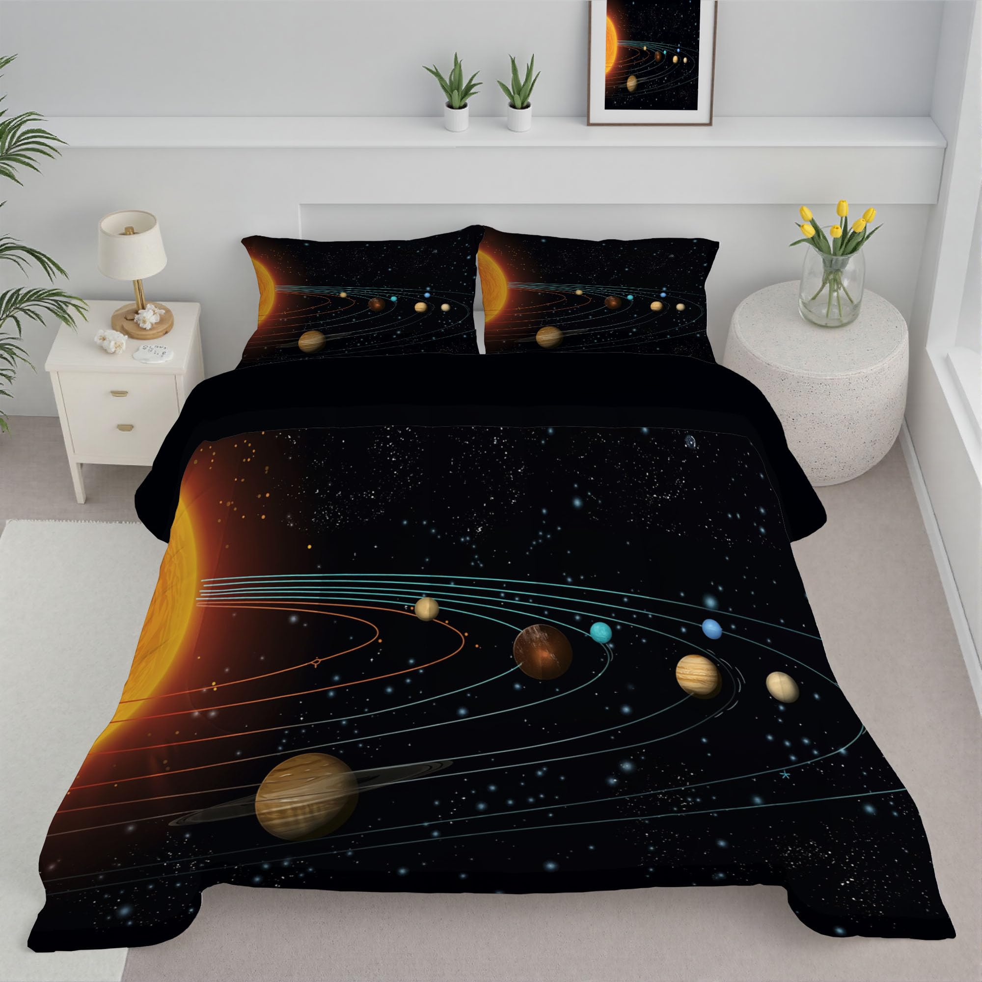 Couette d'été 140x200 cm imprimé planètes en microfibre noire