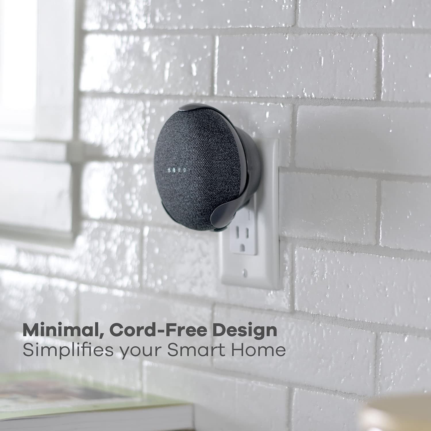 360 Electrical 360579 PowerClip Outlet Mount for Google Home Mini - Google Plug-in Bracket Stand Holder Case, for Kitchen, Bathroom, Bedroom, Living Room, Office, Charcoal