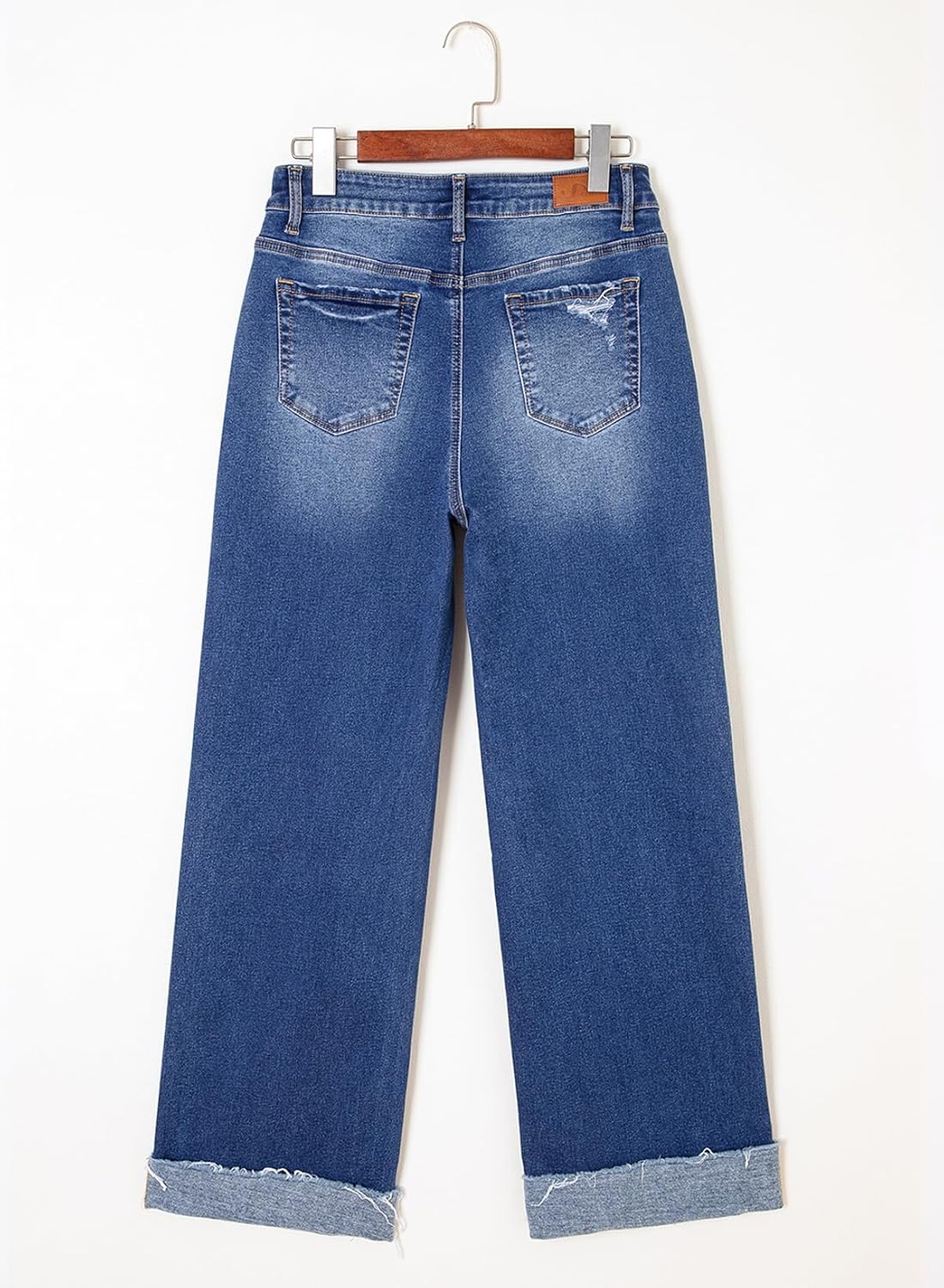 Sidefeel Women's Wide Leg Jeans High Waisted Stretchy Distressed Straight Leg Folded Hem Loose Denim Pants - Image 6