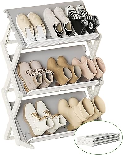 Tadpolebaby Zapatero plegable de 2 modos, compacto y súper ahorro de espacio, estante de plástico de 3 niveles, organizador de zapatos independiente