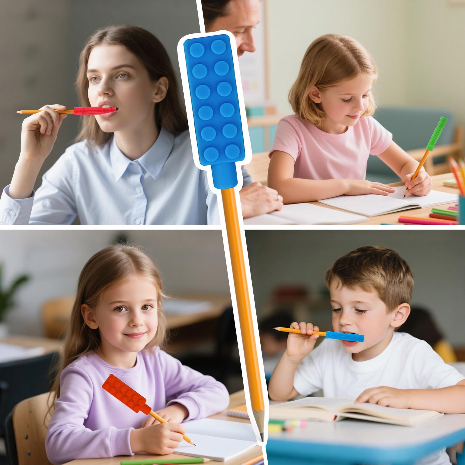 ANSUG 8 Pcs Colour Chewy Pencil Toppers Covers, Silicone Pencil Toppers Chewable, Sensory Chewable Pen Toppers - Image 4