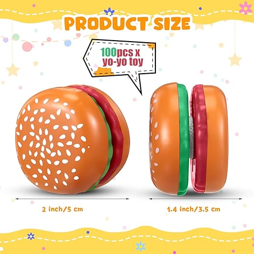 Miniatura 2 de Liliful 100 piezas de hamburguesas a granel Yo Yo Juguetes de plástico Burger Party Favores para niños y adultos, juguetes de cuerda para