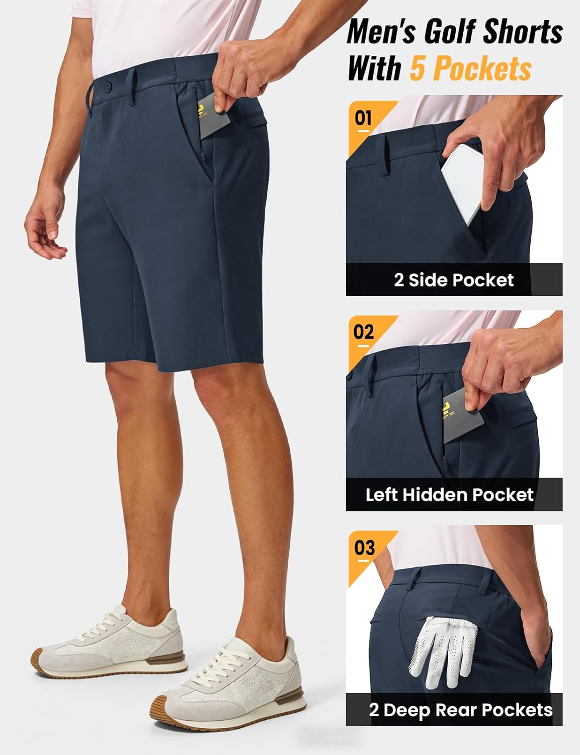 BGOWATU Men's Golf Shorts 9" Stretch Dress Shorts Lightweight Quick Dry Casual Summer Hiking Shorts with 5 Pockets