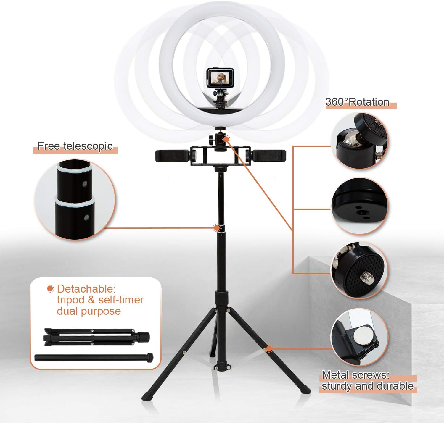 50% Off Discount 12 LED Ring Light with Tripod Stand & Phone Holder, Dimmable Circle Light with Bluetooth Selfie Stick, 3 Light Modes & 10 Brightness Levels, for Photography, Makeup, Live Streaming