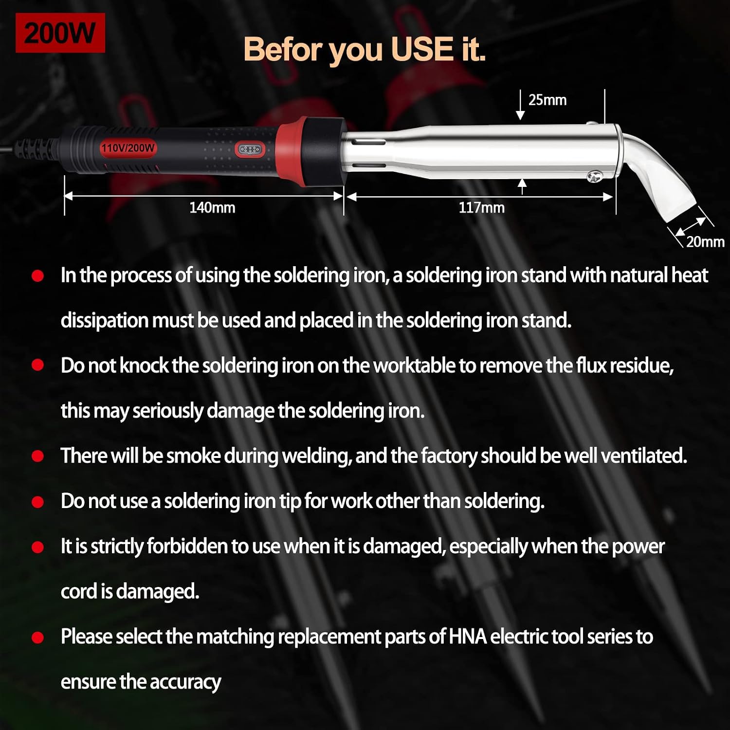 200W High Power Soldering Iron Kit 110V US Plug, Industrial Grade External Heating Soldering Iron with Replacement Tip, Heating Core & Stand for Metal Welding & DIY