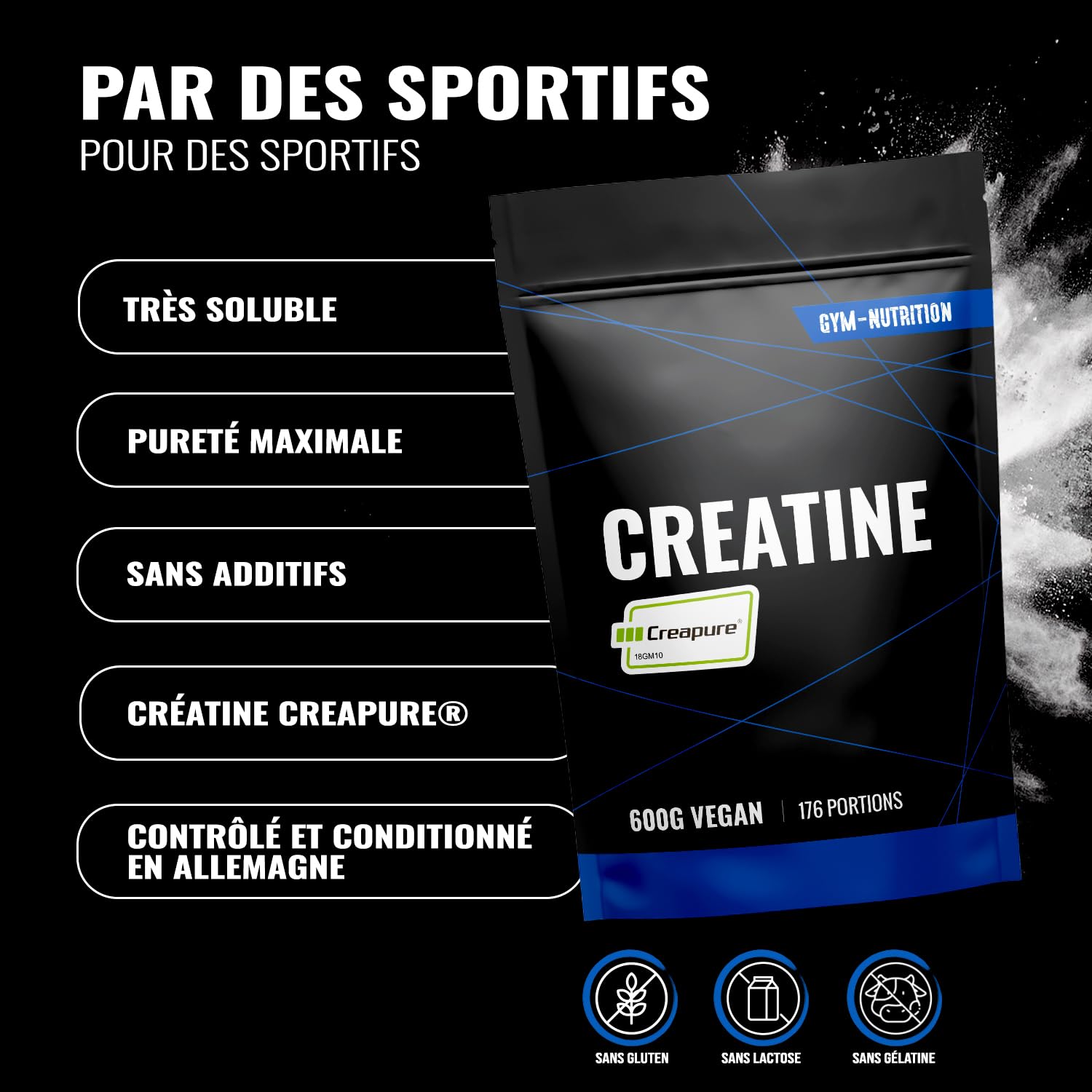 Creatine Creapure Monohydrate Poudre - 600 g - 176 Portions - Vegan - Produit en Allemagne - Creatine Monohydrate Creapure - Créatine