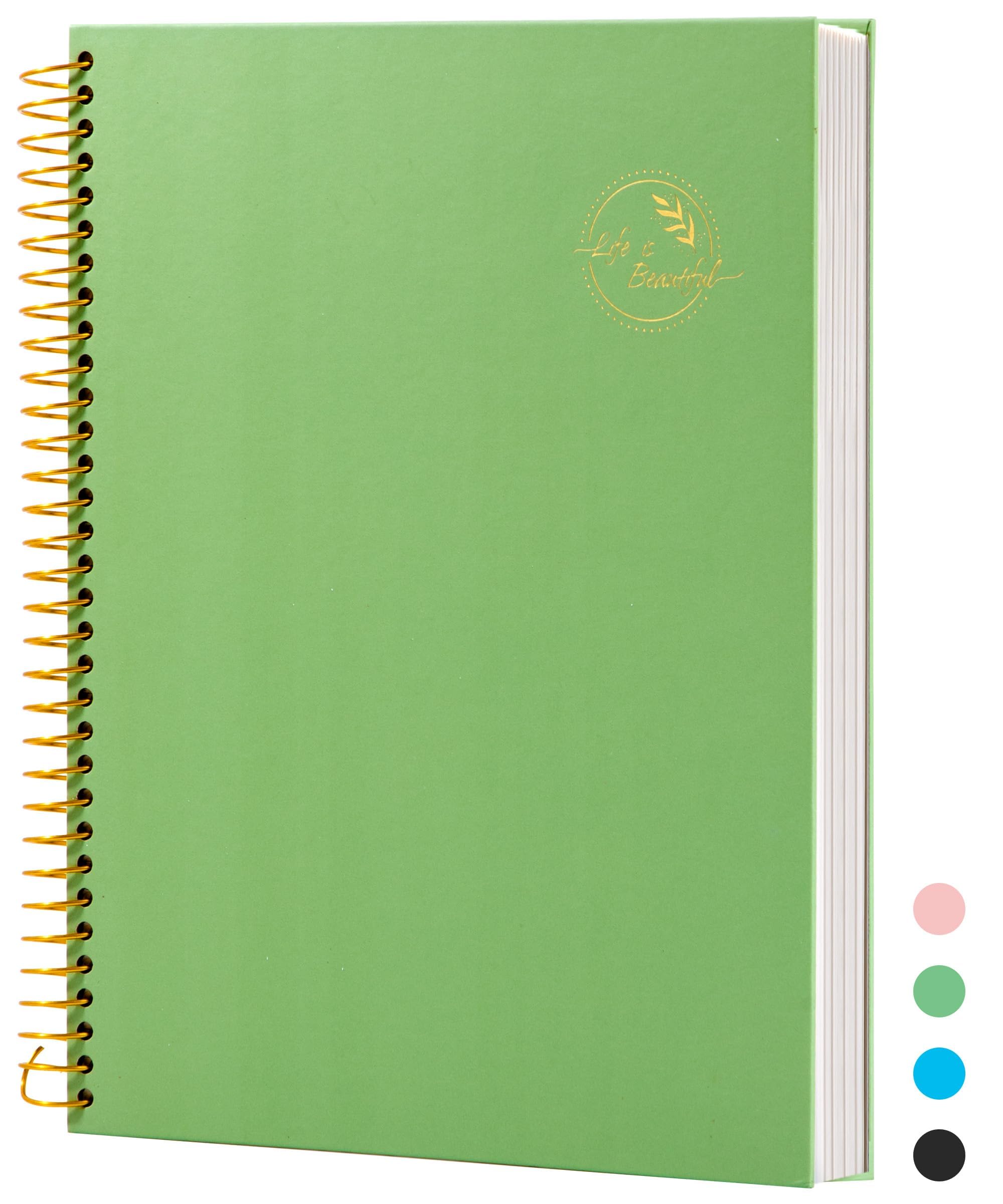 Carnet à spirales pour le travail et l'école avec couverture rigide verte A4