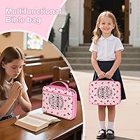 Vista 2 de ICOSY Funda para la Biblia para mujeres y niñas, funda para la Biblia con asa para niños y niñas, accesorios de estudio bíblico, suministros