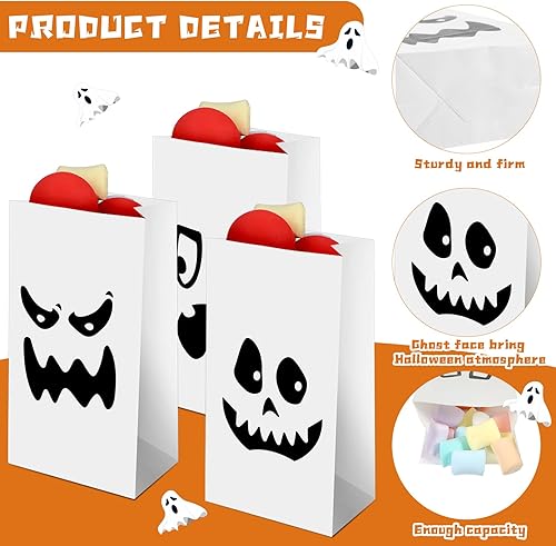 Miniatura 3 de Jetec 30 bolsas de regalo de fiesta de Halloween, bolsas de regalo de papel kraft de Halloween, bolsas de regalo de fantasma, bolsas de dulces,