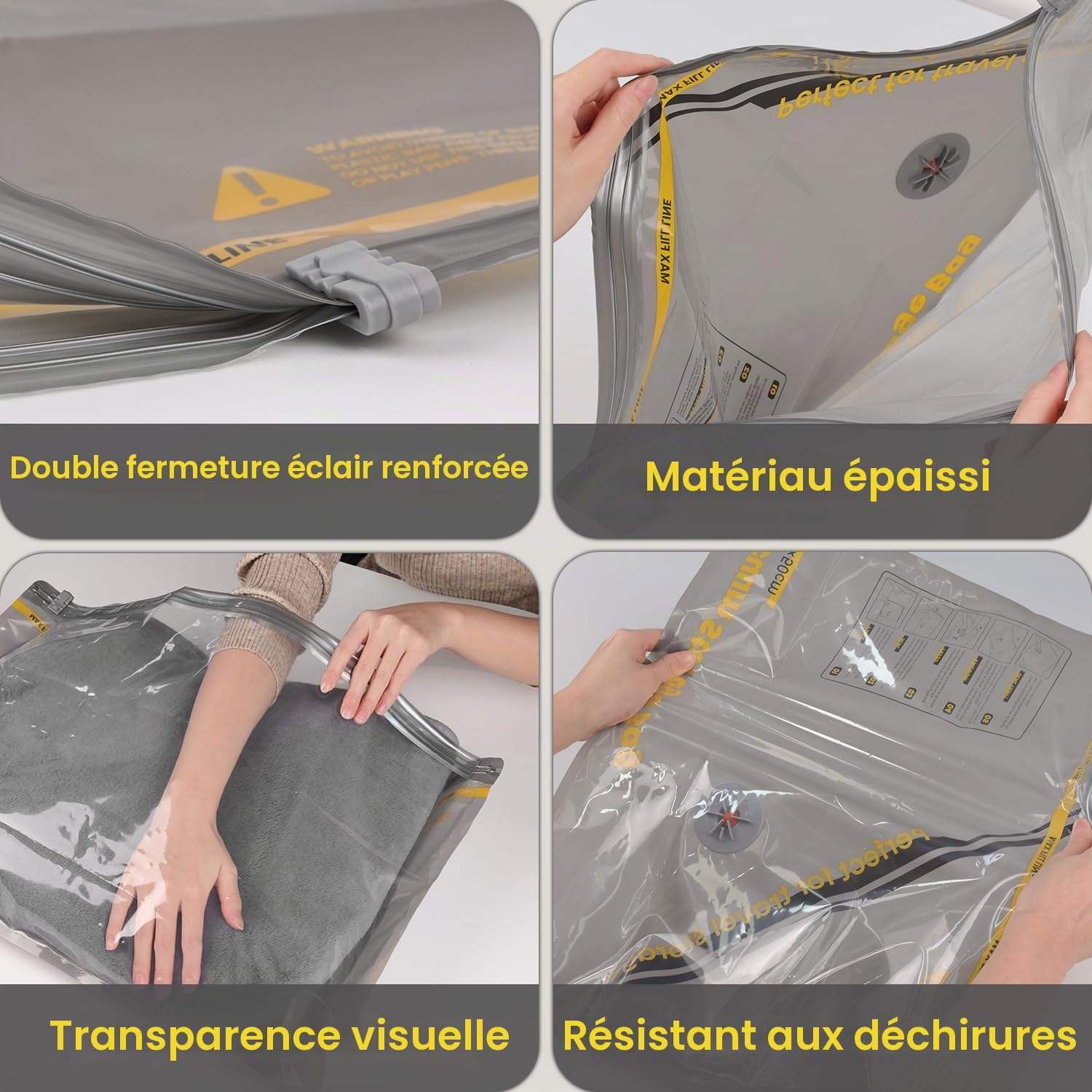 Sac Sous Vide Vetement avec Pompe Sans Fil, 15 Pièces Sac Compression Voyage (5*40x40cm, 5*40x50cm, 5*40x60cm), Gain de 80 % d'espace, Convient pour Les Valises de Voyage et Le Rangement à Domicile