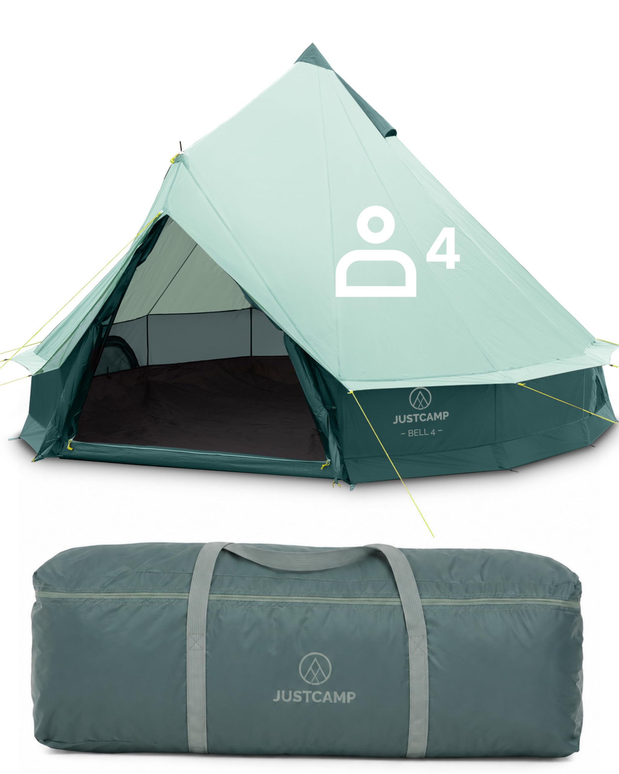JUSTCAMP Bell Tipi Zelt für 4-12 Personen - Familienzelt Grau oder Mint