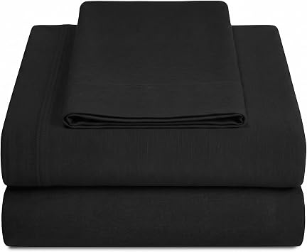 Twin XL Cotton Knit Jersey Sheet Set, 15 Deep Pocket, Black, 3PC