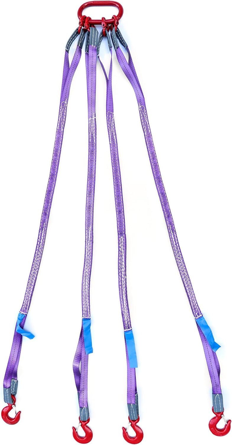 QWORK 5Ft Sling with 4 Legs Grab Hook and Adjuster, 3T G80 Alloy Steel Engine Lift Chain Link Eye Hook, 6600lbs Hoist Complete Rigging for Safe Towing and Handling of Cargo