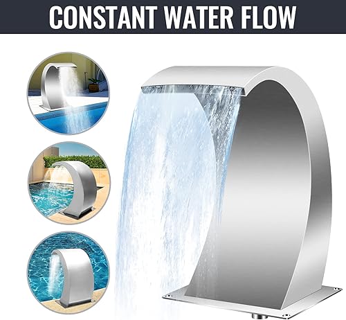 Miniatura 5 de Fuentes de cascada para piscina, fuente de acero inoxidable de 15.4 x 7.9 x 1.5 pulgadas, fuentes de piscina para piscinas de tierra, jardín