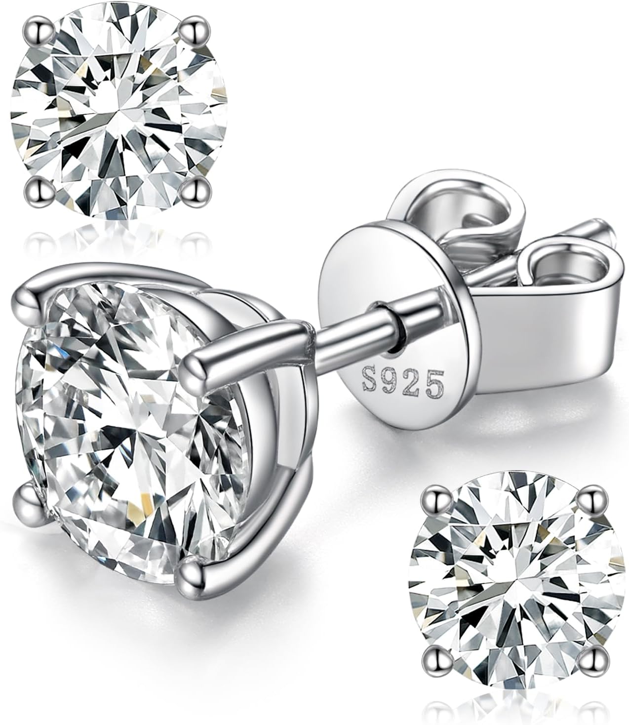 Moissanite Earrings Stud for Women, Sterling Silve Earings Studs for Men Plated with 18k White Gold Jewelry