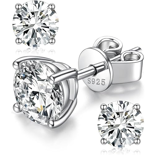 Moissanite Earrings Stud for Women, Sterling Silve Earings Studs for Men Plated with 18k White Gold Jewelry