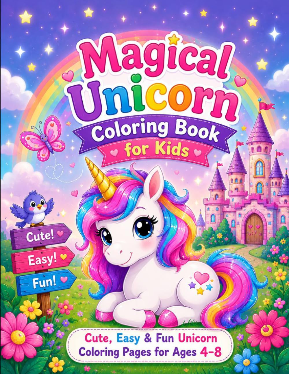 Magical Unicorn Coloring Book For Kids: Cute, Easy & Fun Unicorn Coloring Pages For Ages 4-8