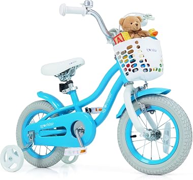BABY JOY Kids Bike, 12 14 16 18 20 Inch Boys Girls Bike w/Adjustable Seat, Removable Basket, Handbrake & Coaster Brake, Training Wheels or Kickstand, Kids Bicycle with Multi-Color