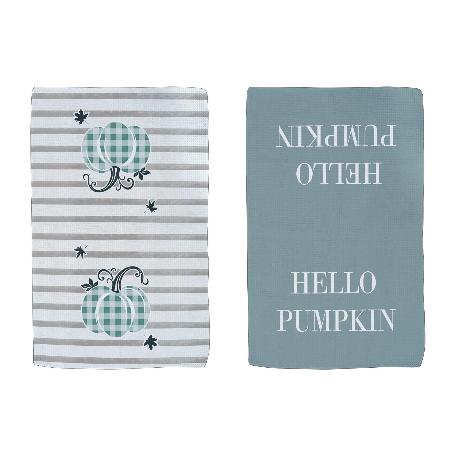 KASTLEE Set of 2 Absorbent Kitchen Hand Towels Hello Pumpkin Plaid Autumn Harvest Premium Fast Drying Kitchen Dish Towels Resuable Farmhouse Kitchen Hand Dish Tea Towels Cloths 24x16 inch