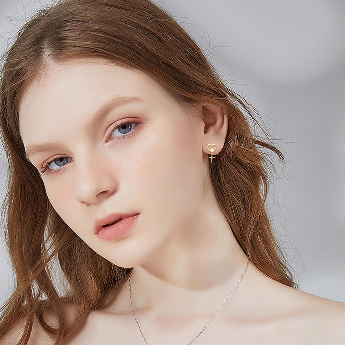 14k 10k Gold Heart Cross Earrings for Women Dangle, Religious Stud Drop Jewelry Confirmation Gifts for Her