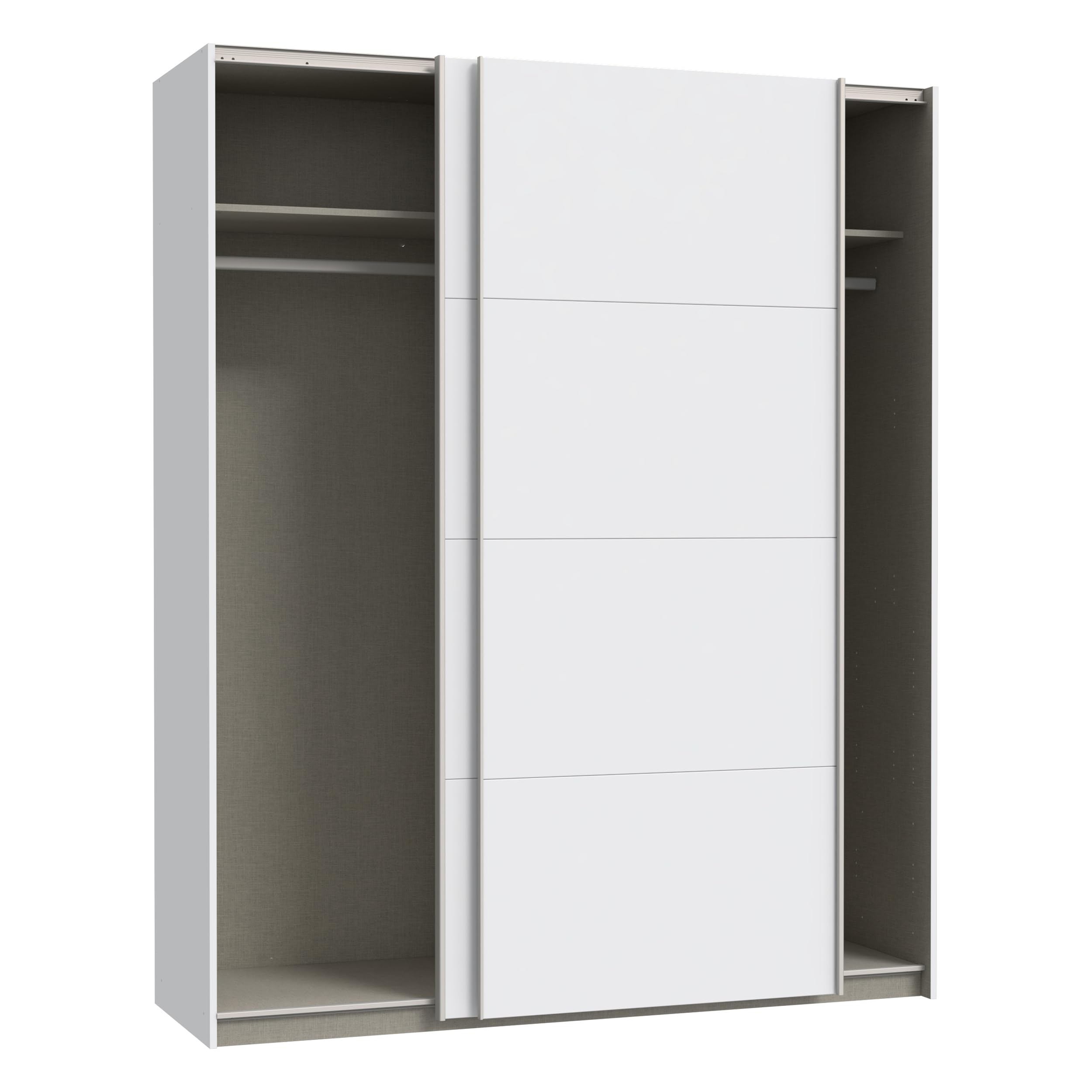 Forte Schach & MATT 2 weißer Kleiderschrank 170 180, moderner Schwebetürenschrank, 2-türig, Holzwerkstoff, Weiß Matt, 170,3 cm breit x 210,5 cm hoch x 61,2 cm tief
