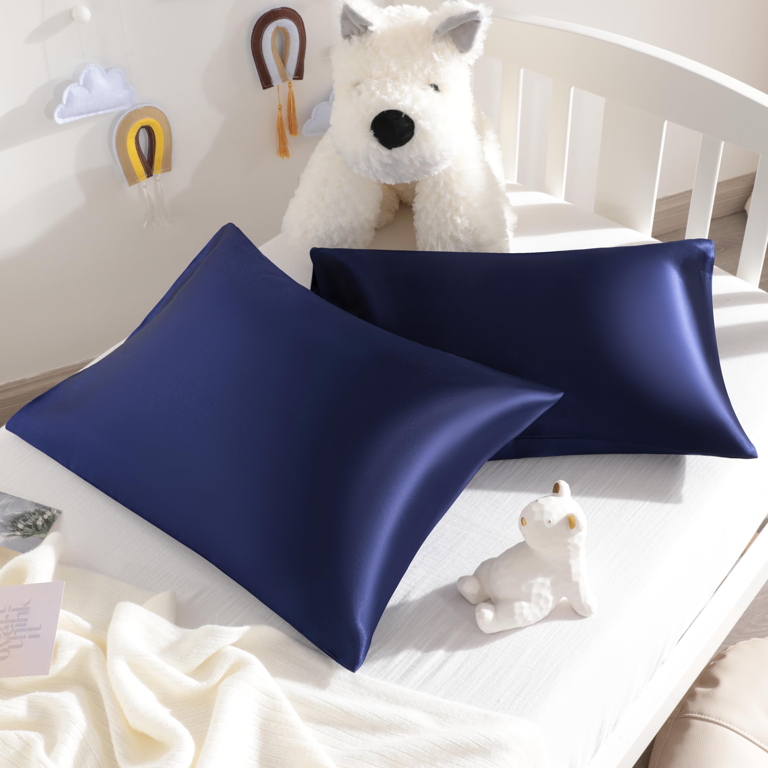NTBAY Toddler Satin Pillowcases, Set of 2, 14 x 20, Navy Blue
