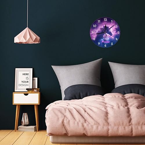 Vista 61 de Reloj de pared personalizado con diseño de unicornio y rosa con purpurina para habitación de los niños, reloj de pared personalizado con nombre