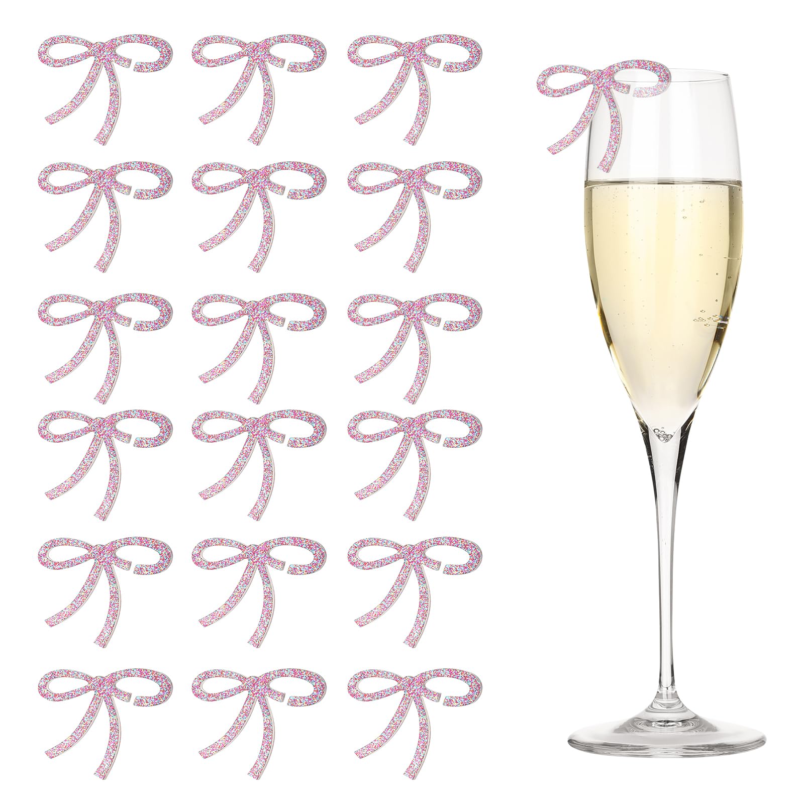 PATIKIL 50 Pcs Bows Drink Tags, Acrylic Wine Glass Charms Reusable Drink Markers for Party Wedding Birthday and Events Accessories, Colorful