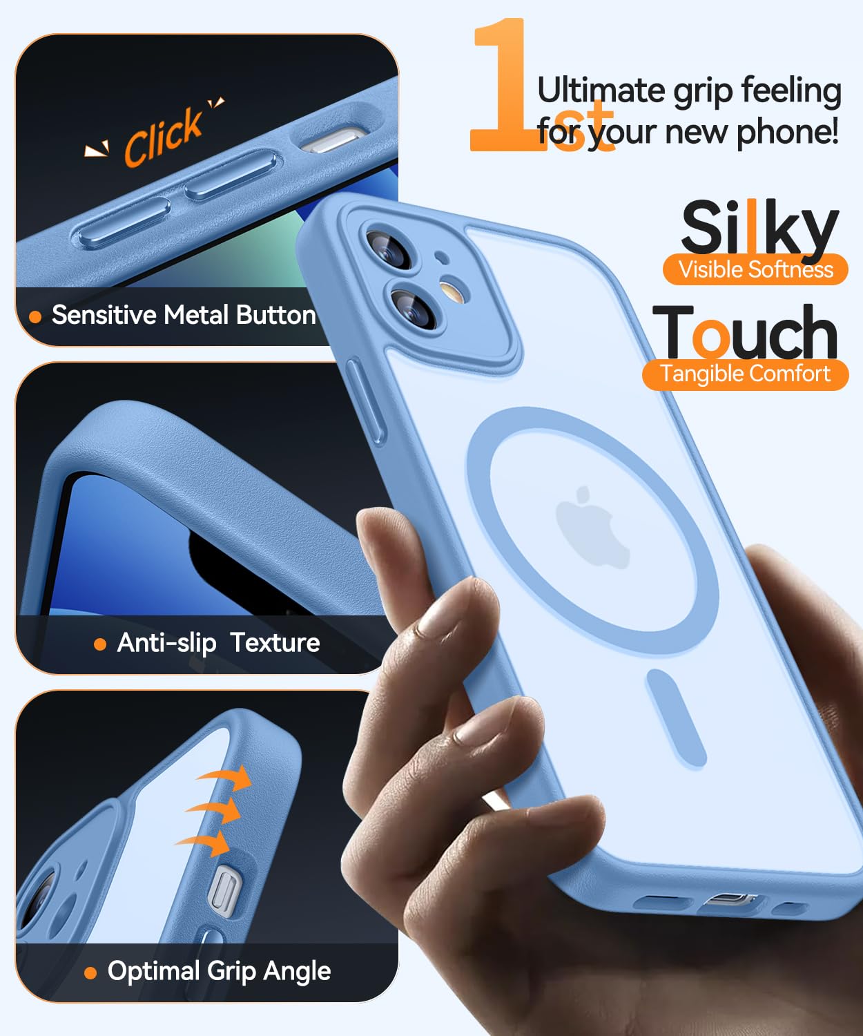 CANSHN Magnetica Cover per iPhone 12(6.1 Pollici), [Protezione Completa Della Fotocamera] Custodia Traslucida Opaca Protettiva Sottile Antiurto,Azzurro