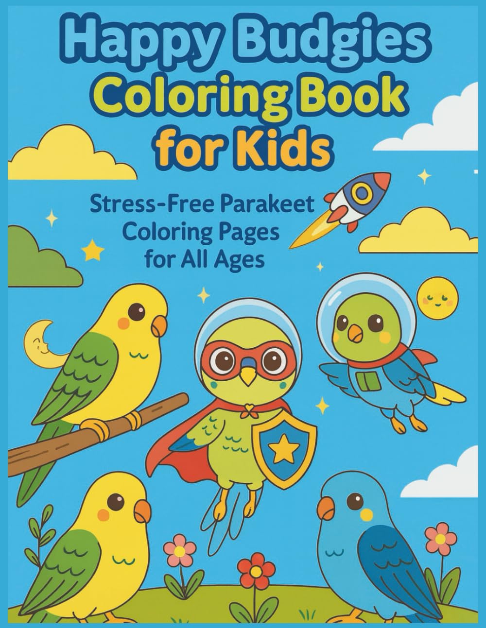 Happy Budgies Coloring Book for Kids: Stress-Free Parakeet Coloring for Everyone : Coloring Pages for All Ages: Relax, Create & Enjoy: Budgie Coloring Pages for Kids and Parents