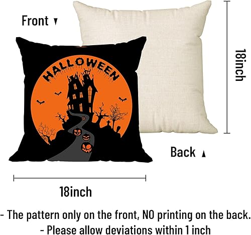 Miniatura 2 de CREATRILL Juego de 4 fundas de almohada de Halloween de 18 x 18 pulgadas, funda de almohada de lino suave con castillo de gato negro, decoración