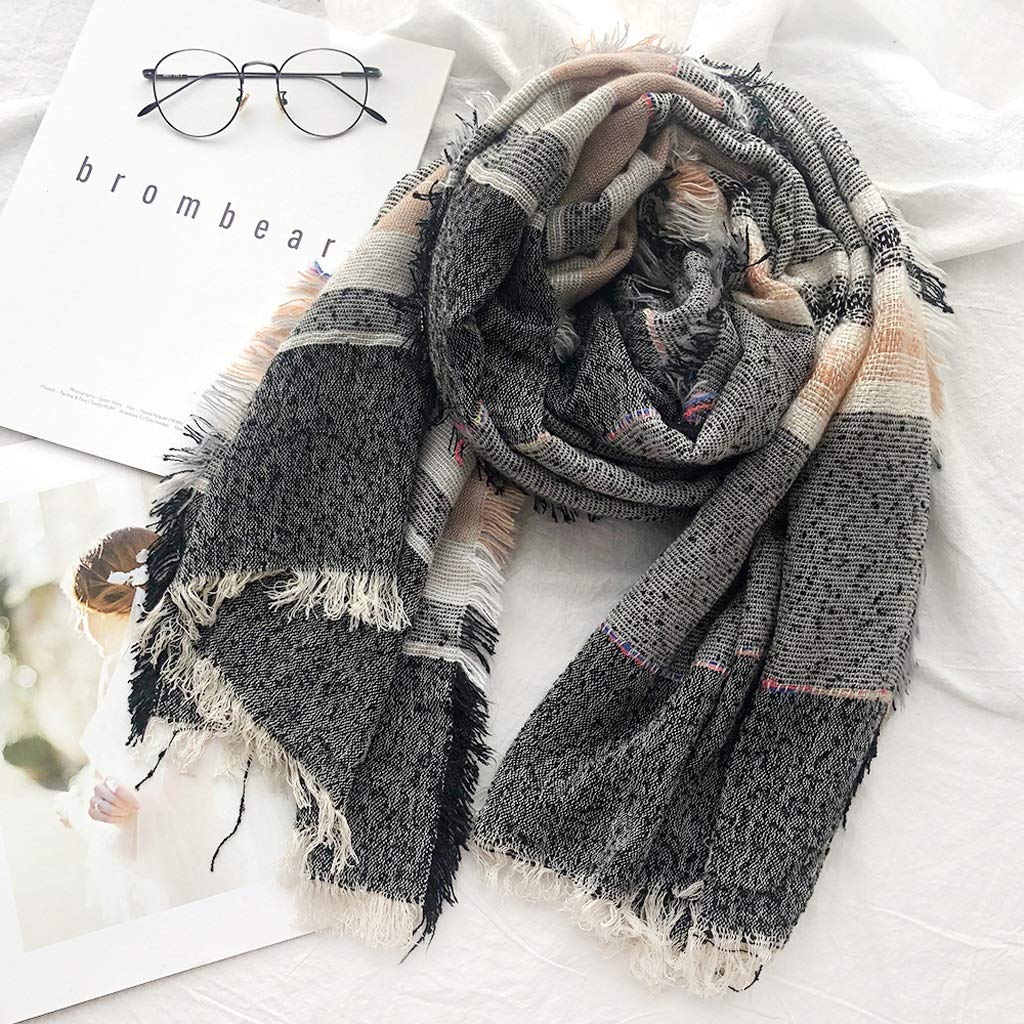 Sciarpa Lunga da Donna, Unisex, Invernale, in Cotone e Lino, di Colore Militare, a Quadri, da Uomo (Colore: A) (A b) (BB)