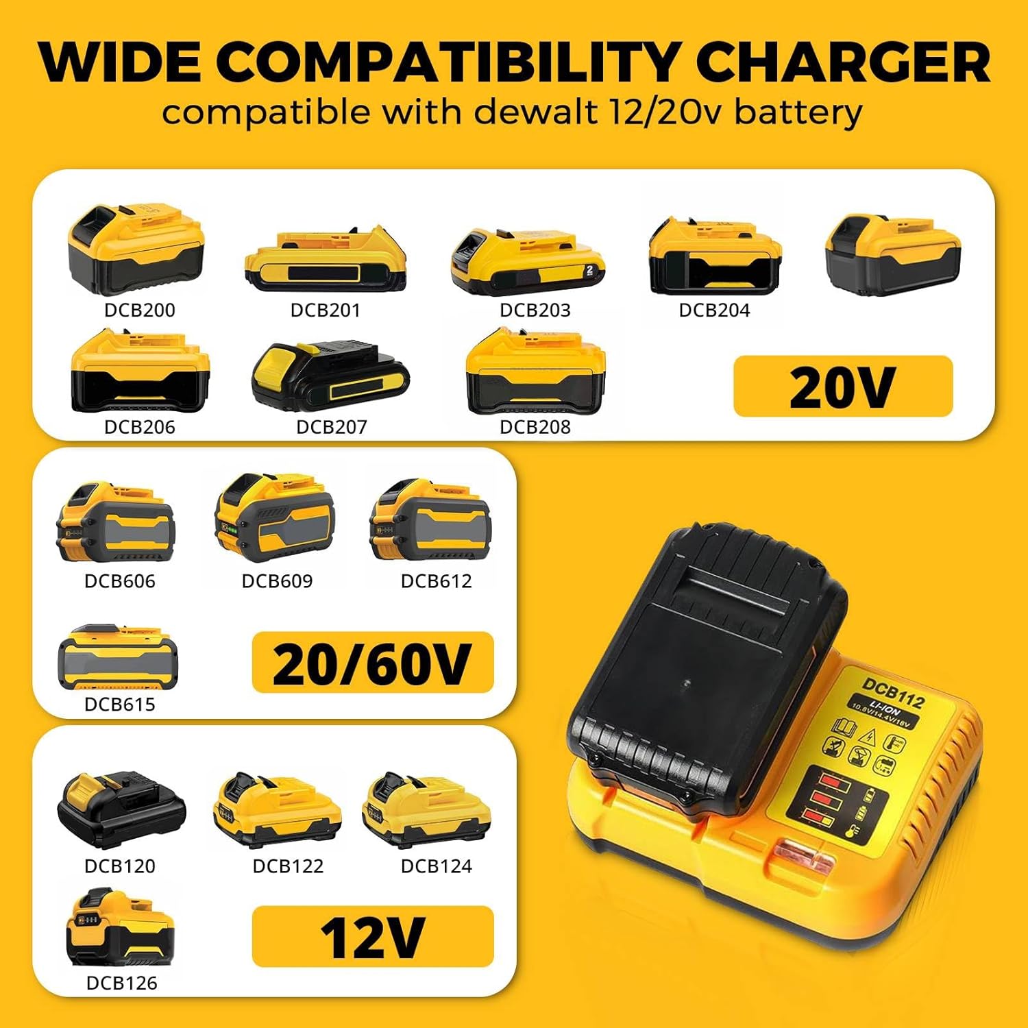 2 Pack DCB200 6000mAh Replacement for Dewalt 20V Max Battery and DCB112 Charger Combo DCB200 with 12V/20V DCB112 Station Kit Compatible with Dewalt 20v Tools