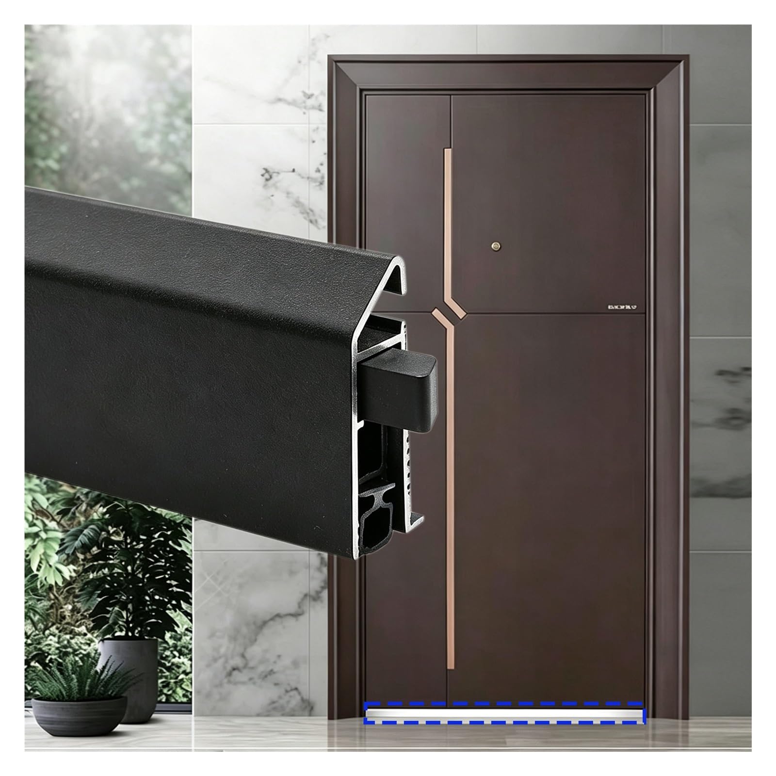 Burlete bajo puerta automático negro insonorizante superficie