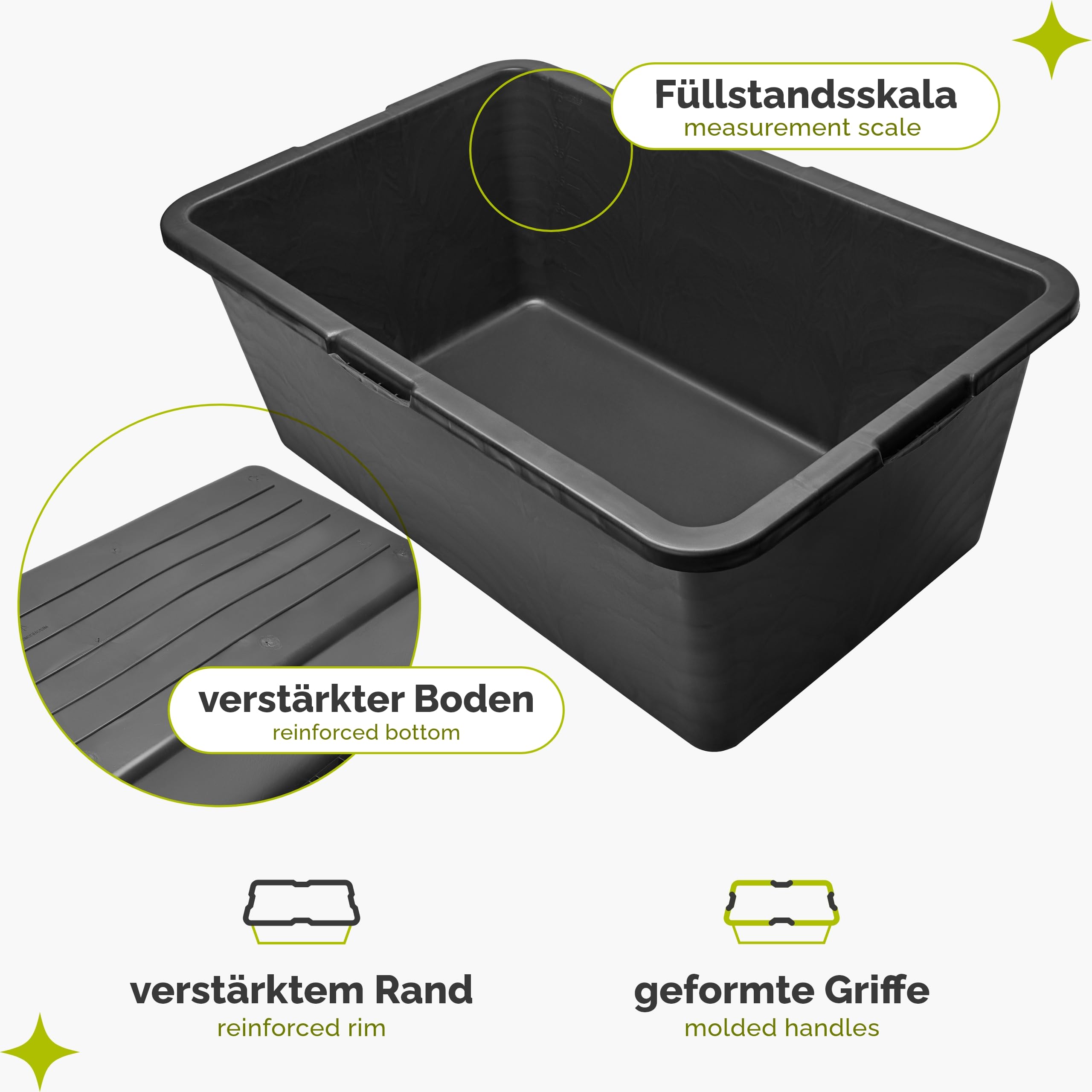 Garronda Mörtelwanne 2 Pack 80 L Rechteckig Mörtelkübel Kunststoffwanne – stabile Maurerkübel aus recyceltem PE Mörtelkasten für Beton, Garten oder Werkstatt GD-0169