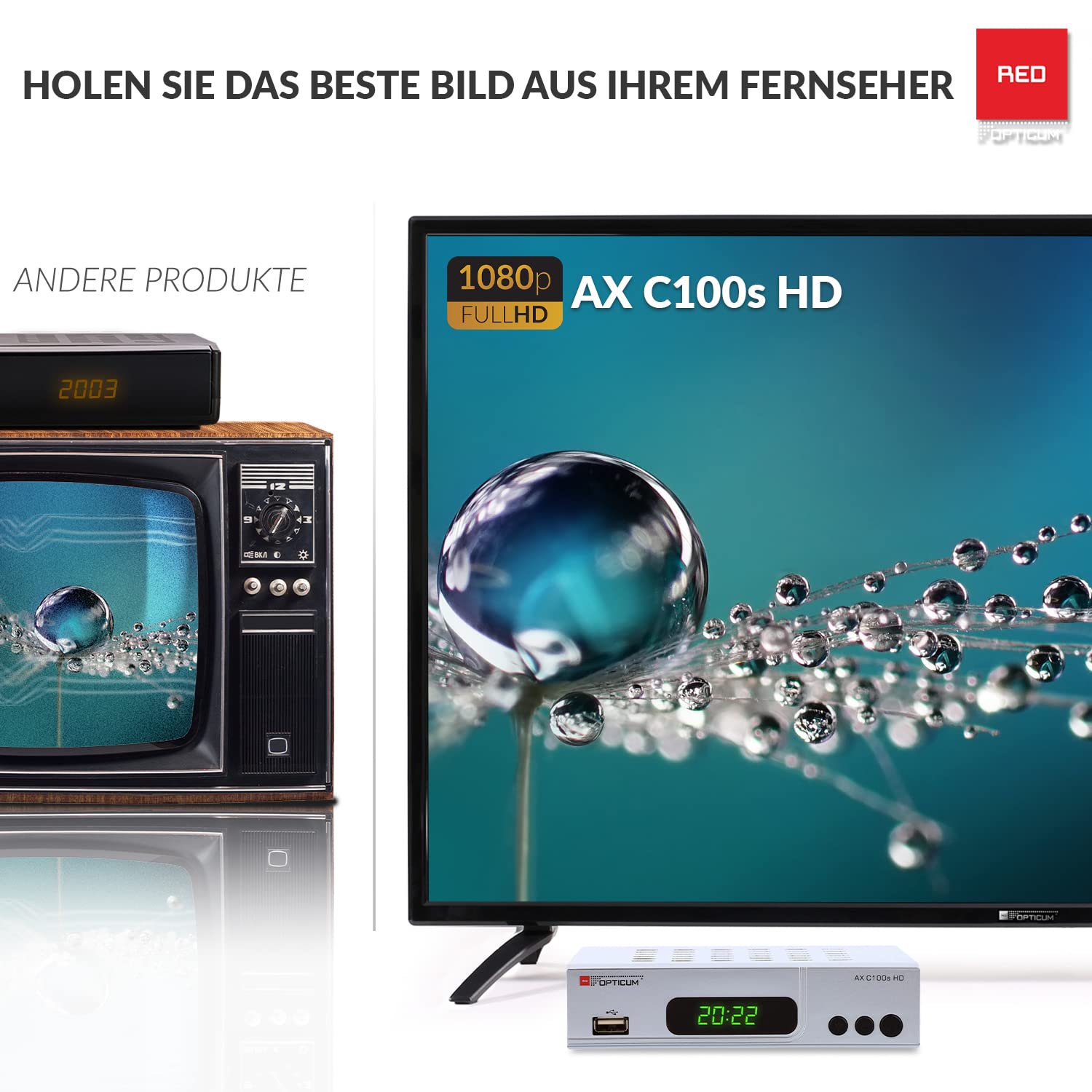 RED OPTICUM AX C100s Digitaler Kabel-Receiver HD - EPG - HDMI - USB - SCART - Coaxial Audio I Receiver für Kabelfernsehen I DVB-C Receiver silber
