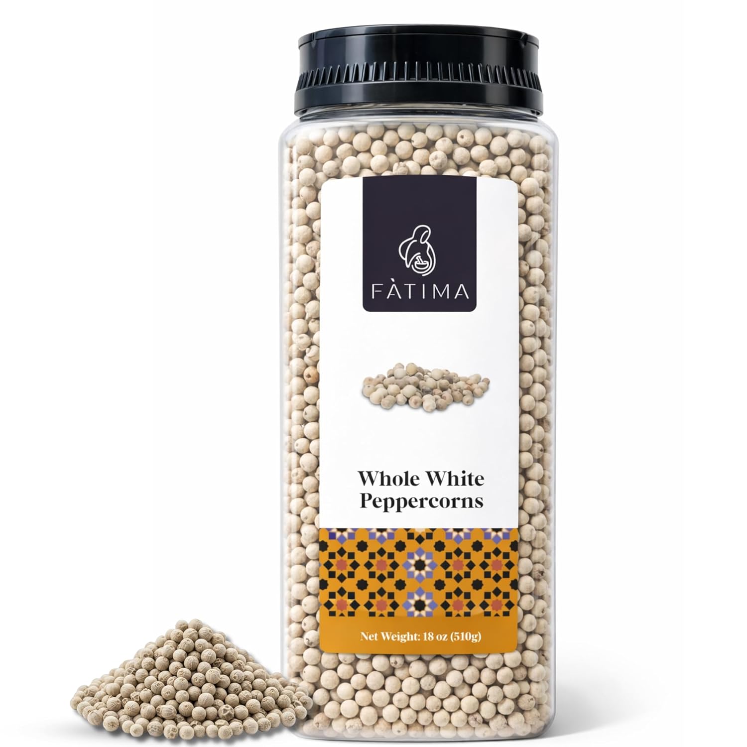 FÀTIMA Whole White Peppercorns 18 Oz Premium Sun Dried Non GMO White Pepper for Grinder Refill and Cooking