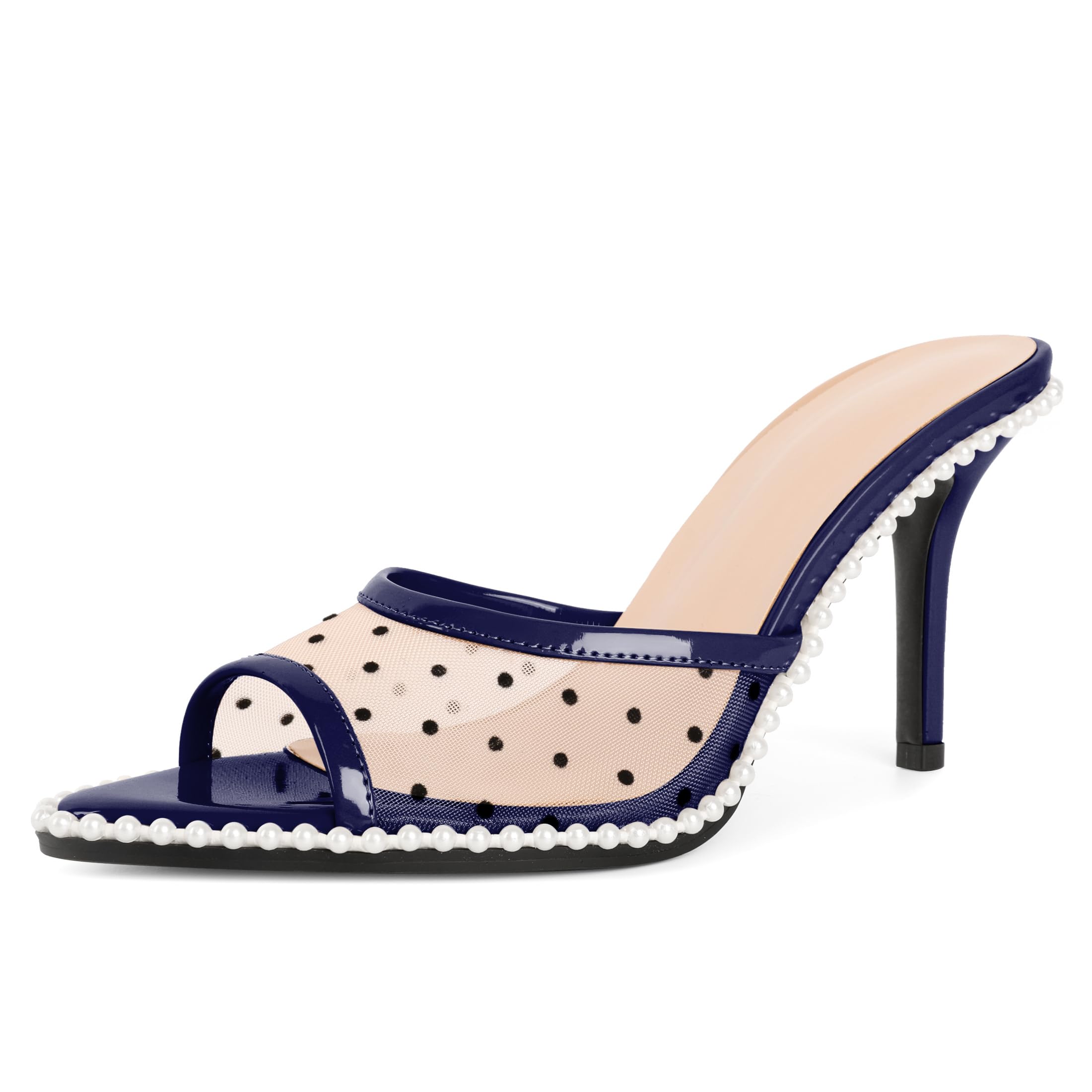 Esvowido Mesh Heels for Women Pointed Open Toe Mules 3.35 Inch Stiletto Open...