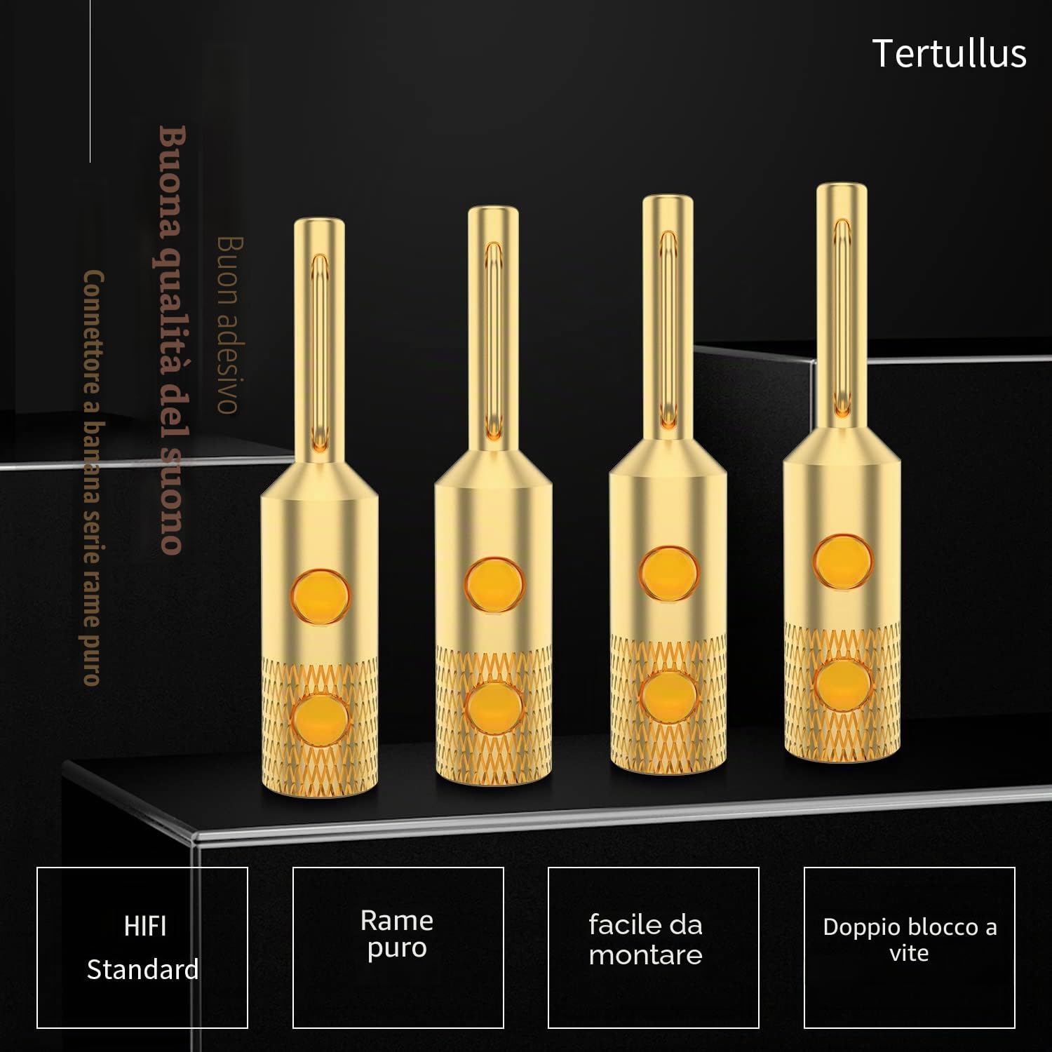 Tertullus 4 connettori di fascia alta in rame puro placcato oro, connettore a banana, connettore HiFi avvitabile per cavo altoparlante fino a 5 mm