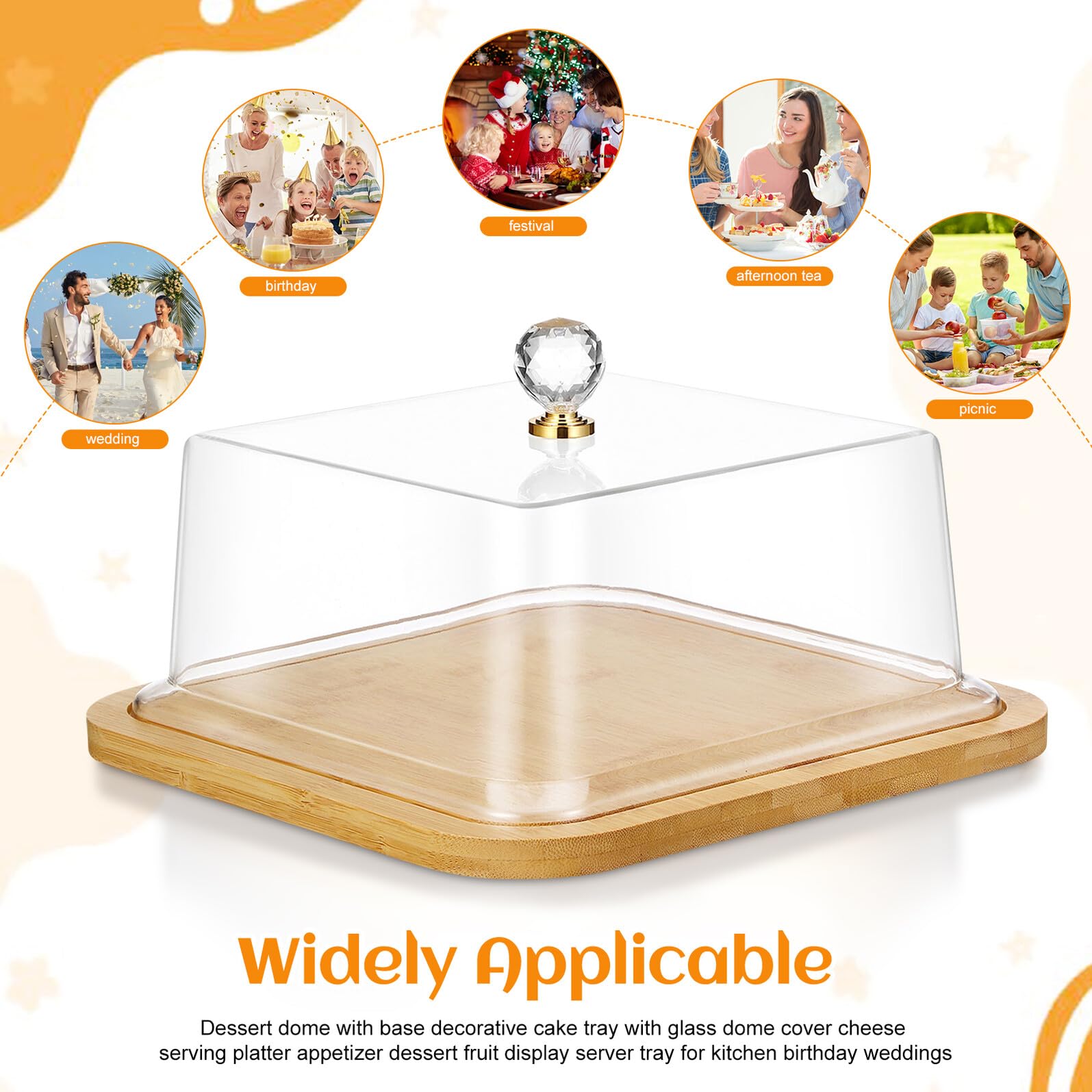 Queseras con Tapa de Cristal y Soportes de Madera para Pasteles con Plato con Tapa, Diseño Simple para Conservar y Mantener la Comida Limpia