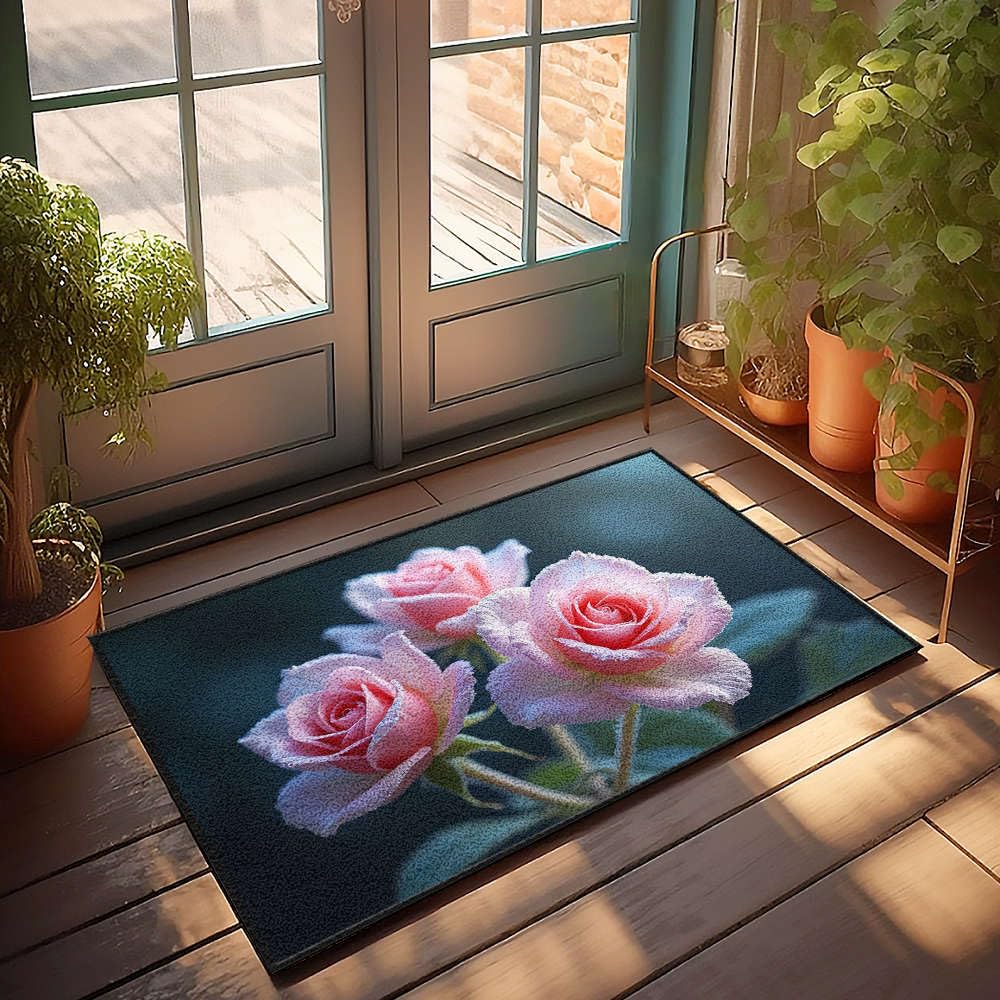 Paillasson roses roses pour chambre de fille et salle de jeux cocooning 65x90 cm