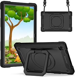 Billionn Capa para Samsung Galaxy Tab A7 10.4 2020 (modelo SM-T500/T505/T507), capa protetora robusta com suporte giratório de 360 graus, com alça de ombro - preta