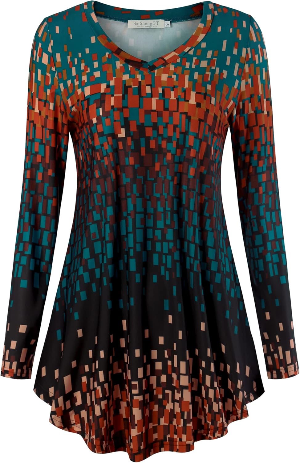 BAISHENGGT Women's Casual Long Sleeve Tunic Tops for Leggings V-Neck Blouse T-Shirt